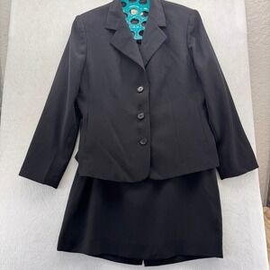 Anne Klein Skirt Suit Set Petite Black Career Interview Professional‎ 12P
